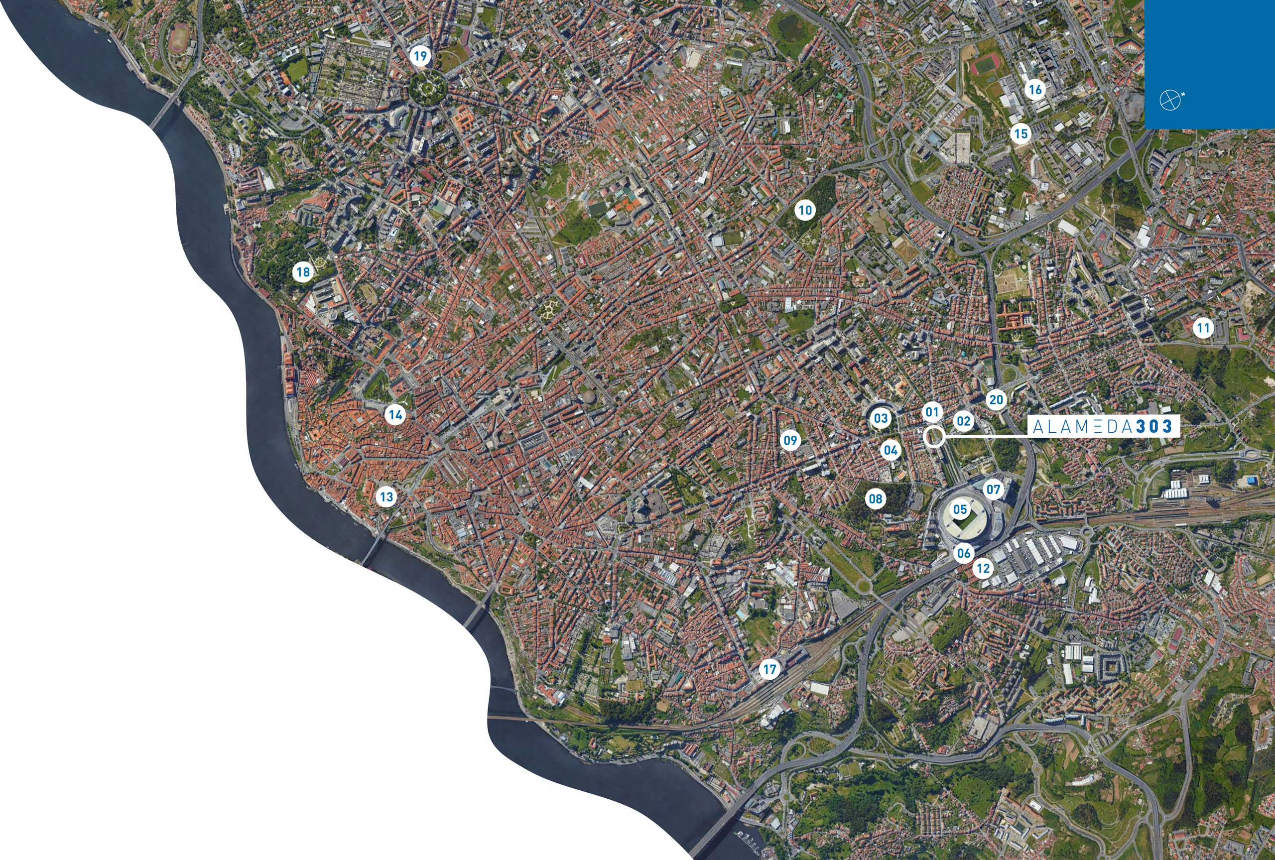 Mapa da cidade do porto e de pontos de interesse na cidade. - Versão Desktop