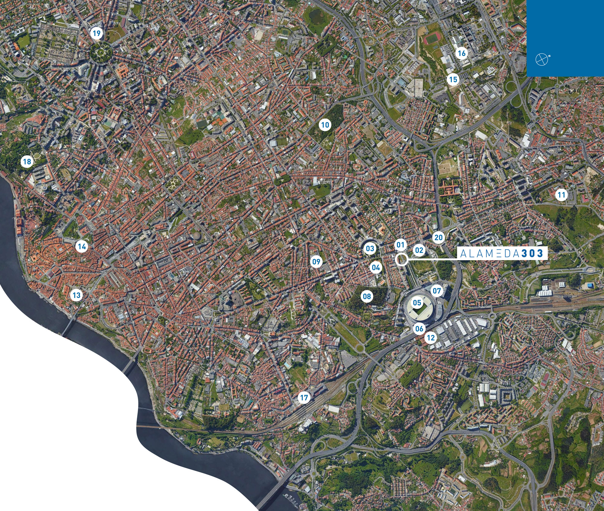 Mapa da cidade do porto e de pontos de interesse na cidade. - Versão Mobile